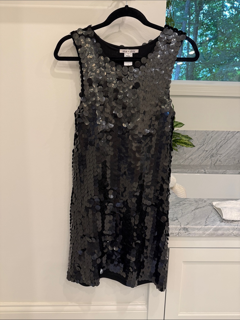 Alice + Olivia Black Sequin Sleeveless Mini Dress